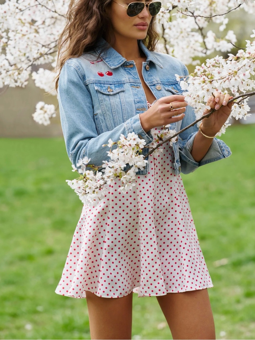 LoveShackFancy Bardot Cherry Denim Jacket - Picture 5 of 15
